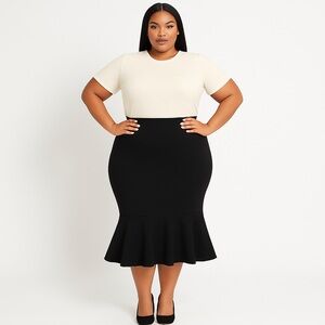 Who What Wear Cream Top Black Midi Mermaid Skirt